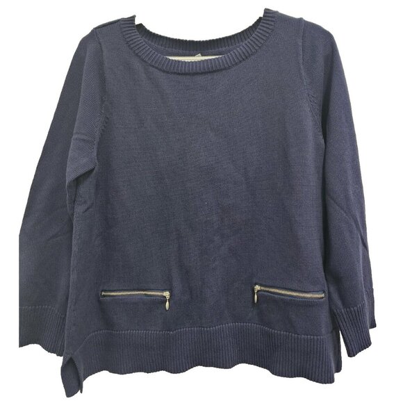Nautica Womens Sweater Size Large Navy Zipper Pockets Pullover Preppy Minimalist - Picture 1 of 9
